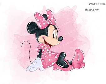 Watercolor Minnie Mouse Clipart Bundle, Pink Polka Dot PNG Files (Digital Download)