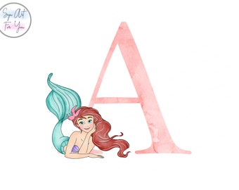 Ariel Watercolor Alphabet Clipart, Princess Letters (PNG)