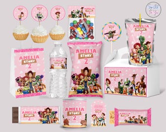 pink toy story birthday party favors bundle, girl toy story birthday party labels party package party supplies party bundle party pintables