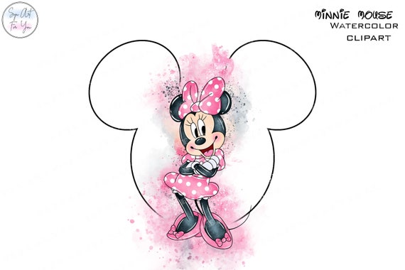 Watercolor Minnie Mouse Clipart, Pink Polka Dots (PNG, Digital Download)