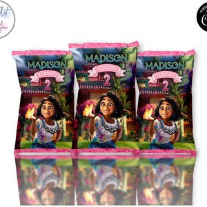 Encanto Geburtstag Chips Taschen Vorlage Chips Taschen Etiketten Chips Tasche für Partys Chips Taschen Gefälligkeiten Tasche Chips Etikett Bearbeitbar S019