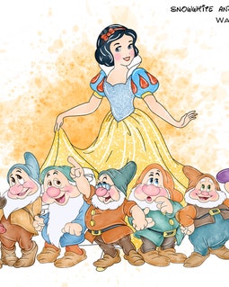 白雪姫の水彩画クリップアート、王女と七人の小人（デジタル