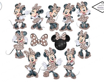 Boho Minnie Mouse Watercolor Clipart, PNG, Commercial Use (Digital Download)