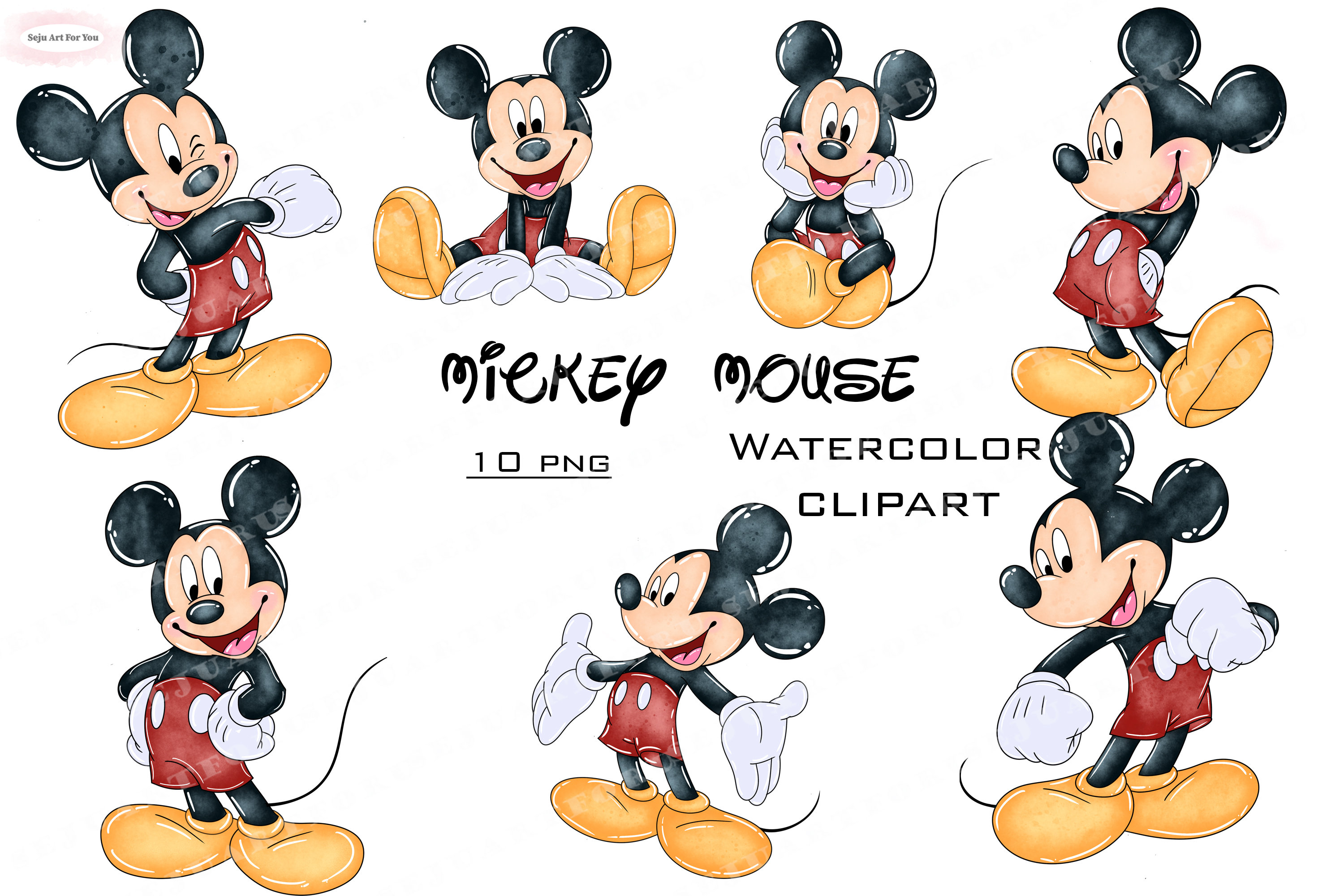 ミッキーマウスの水彩画クリップアート、漫画のマウス（10 PNG