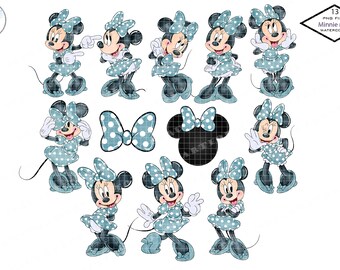 Boho Minnie Mouse Watercolor Clipart, PNG (Digital Download)