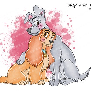 lady and the tramp watercolor clipart, lady and the tramp clipart, lady and the tramp png, watercolor lady and the tramp clipart, the tramp