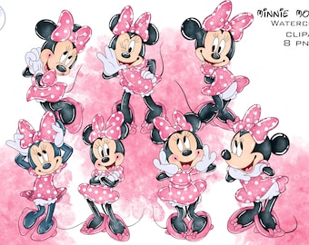 Watercolor Minnie Mouse Clipart, Pink Polka Dot PNG (Digital Download)