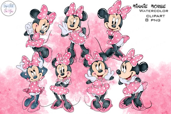 Watercolor Minnie Mouse Clipart, Pink Polka Dot PNG (Digital Download)
