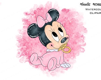 Clipart acquerello di Baby Minnie Mouse, PNG rosa (download digitale)