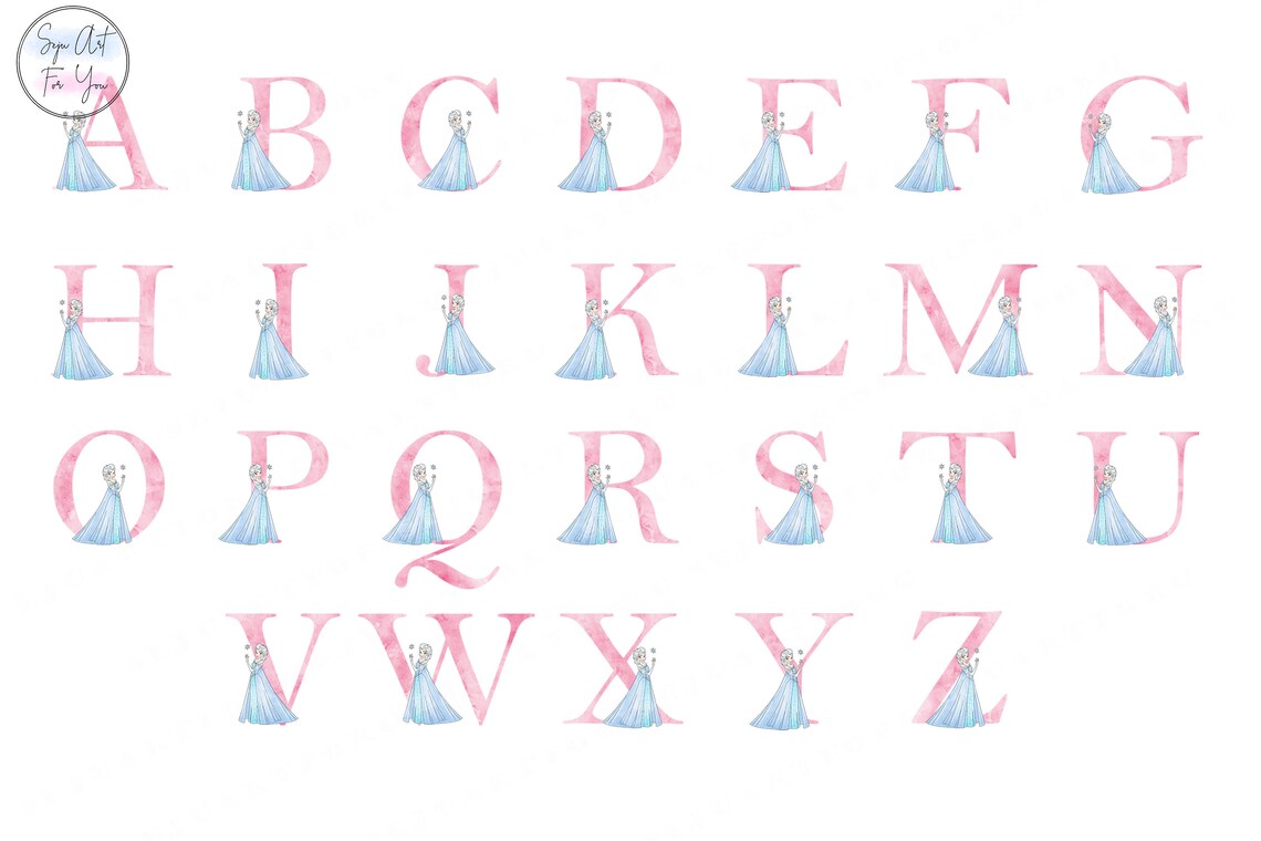 Elsa Princess Watercolor Alphabet Clipart, Frozen Letters (PNG) - Etsy