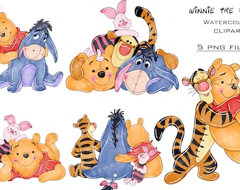 Winnie the Pooh Watercolor Clipart, PNG Files (Digital Download)