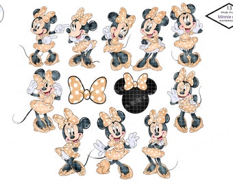 Boho Minnie Mouse Watercolor Clipart, PNG, Commercial Use (Digital Download)