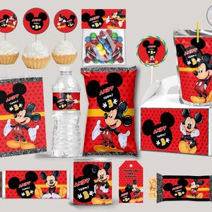 Lot d'accessoires de fête d'anniversaire Mickey Mouse, paquet de fête étiquettes de fête d'anniversaire articles de fête paquet de fête kit de fête décor de fête pintables