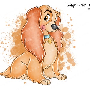 lady and the tramp watercolor clipart, lady and the tramp clipart, lady and the tramp png, watercolor lady and the tramp clipart, the tramp