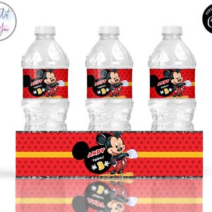 Mickey mouse water bottle labels Birthday bottle labels template bottle labels wrappers party favors Editable printable download S002