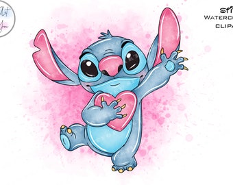 Stitch Watercolor Clipart, PNG, Commercial Use (Digital Download)