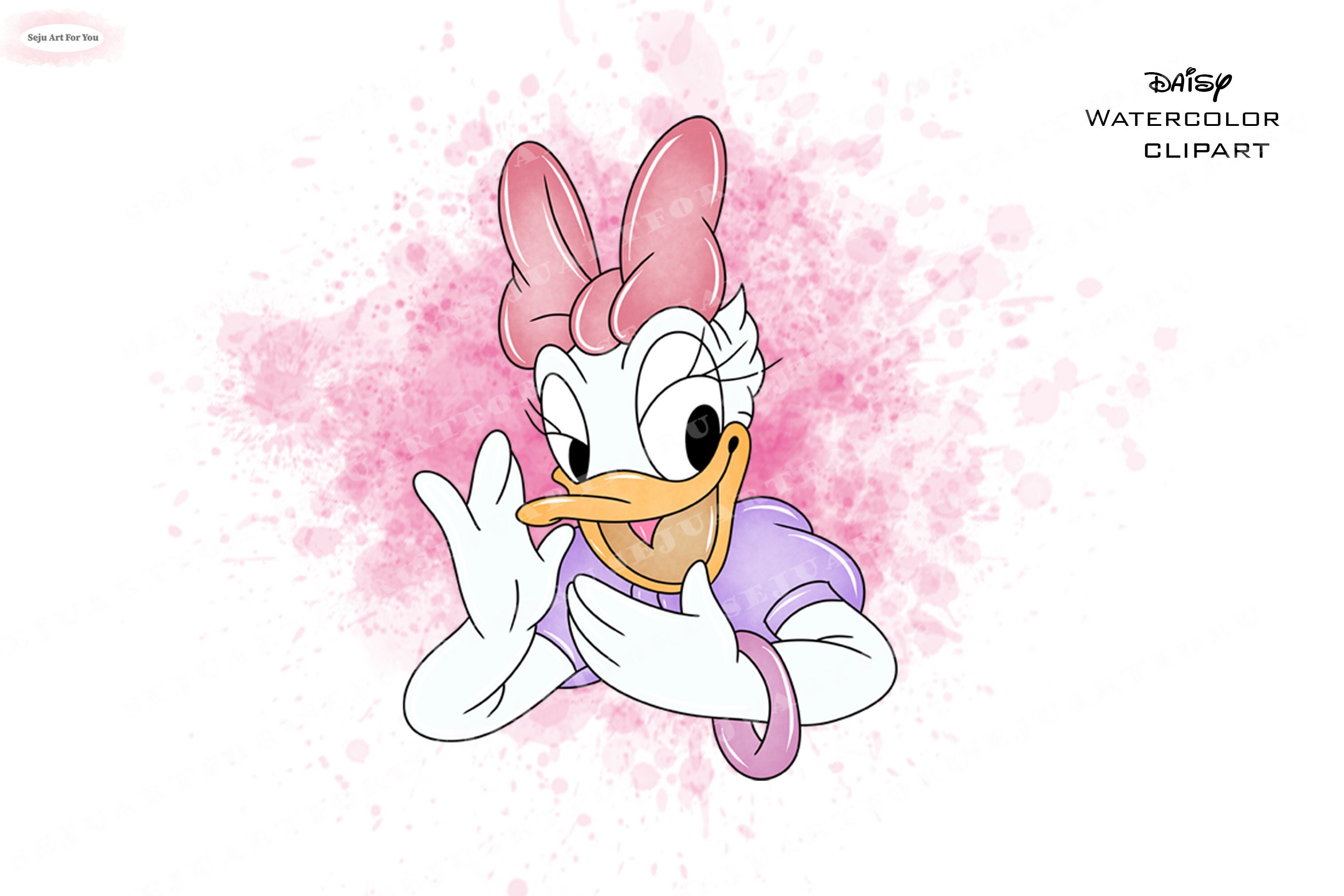 新品★デイジーダック Daisy Duck アヒル デイジー ダック 油絵風 絵 デイジーダックの誕生日、デイジーダックのPNGクリップアート