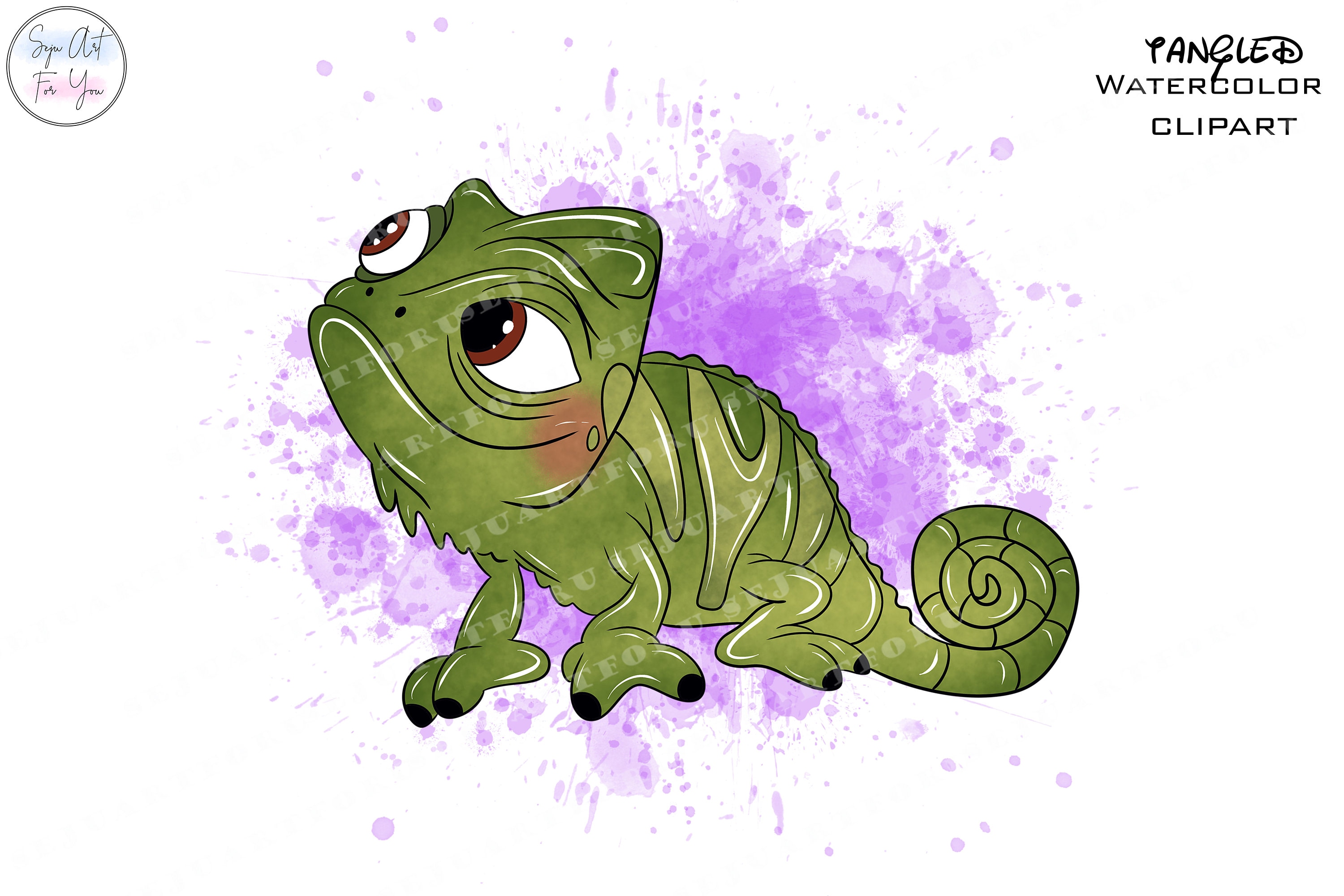 Pascal Clipart | Watercolor Tangled Chameleon PNG Files (digital ...