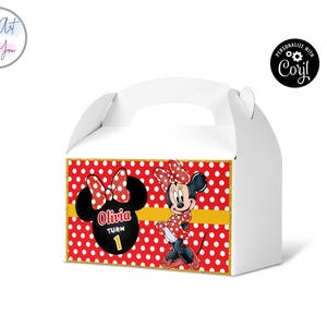 Red minnie mouse birthday gable box template gable boxes birthday gable boxes label surprise box gift box Favor box Editable printable S018