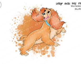 Lady and the Tramp Watercolor Clipart, PNG (Digital Download)