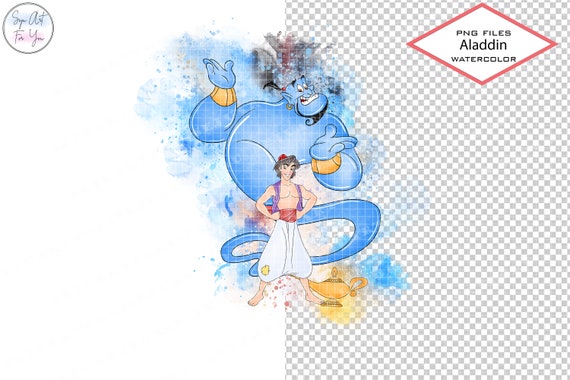 アラジンとジーニーの水彩クリップアートPNGファイル（デジタル
