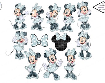 Boho Minnie Mouse Watercolor Clipart, PNG (Digital Download)