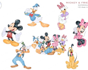 mickey and friends png download mickey mouse minnie mouse goofy pluto daisy duck donald duck png clipart watercolor clip arts bundle set