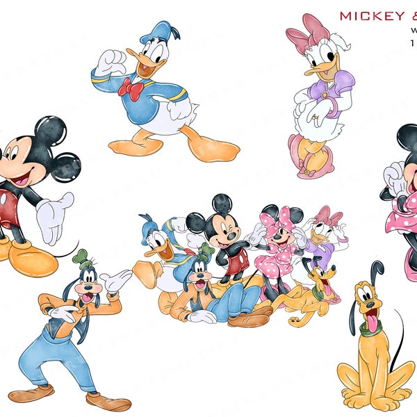 mickey and friends png download mickey mouse minnie mouse goofy pluto daisy duck donald duck png clipart watercolor clip arts bundle set