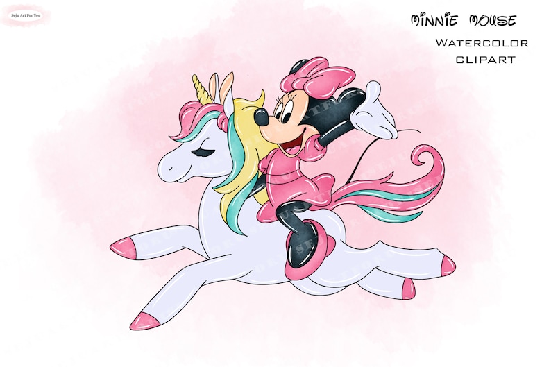 Minnie Mouse Watercolor Clipart, Unicorn Ride (digital Download) - Etsy