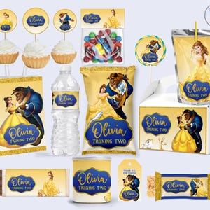princess belle birthday party favors bundle, beauty and the beast birthday party labels party package supplies party kit party pintables