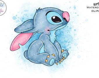 Imágenes prediseñadas de Stitch en acuarela PNG, personaje de dibujos animados (descarga digital)