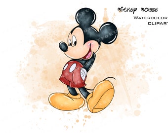 Mickey Mouse Watercolor Clipart, Commercial Use PNG (Digital Download)