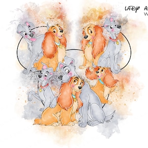 lady and the tramp watercolor clipart, lady and the tramp clipart, lady and the tramp png, watercolor lady and the tramp clipart, the tramp