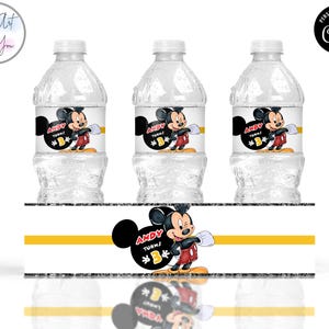 Mickey mouse water bottle labels Birthday bottle labels template bottle labels wrappers party favors Editable printable download S017
