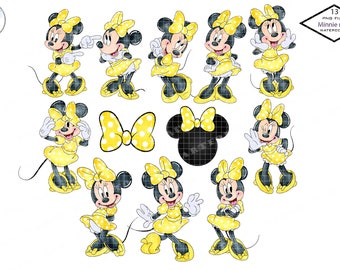 Minnie Mouse Watercolor Clipart, Pink & Yellow, Commercial Use (PNG)