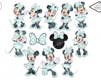 Boho Minnie Mouse Watercolor Clipart, PNG, Sublimation (Digital Download)