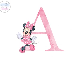 Watercolor Minnie Alphabet Clipart, Pink Letters (PNG)