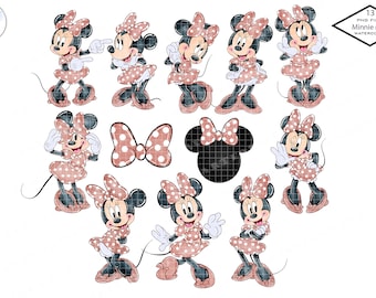 Boho Minnie Maus Aquarell Clipart, Pink Polka Dot PNG (digitaler Download)