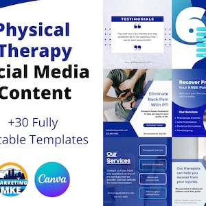 Physical Therapy Social Media Content Templates | Editable PT Canva Templates | Physical Therapist | Physiotherapist | Digital Download