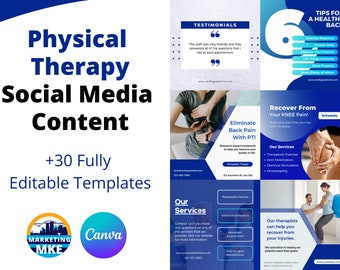 Physical Therapy Social Media Content Templates | Editable PT Canva Templates | Physical Therapist | Physiotherapist | Digital Download