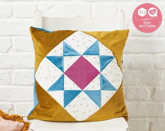 Velvet Cushion, Sewing Pattern, Sawtooth Star, Love Patchwork & Quilting, Digital Quilt Pattern, Instant Download
