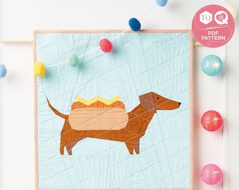 Dachshund Quilt, Sewing Pattern, Dog, Hot Dog, Wiener Dog, FPP, Love Patchwork & Quilting, Digital Quilt Pattern, Instant Download