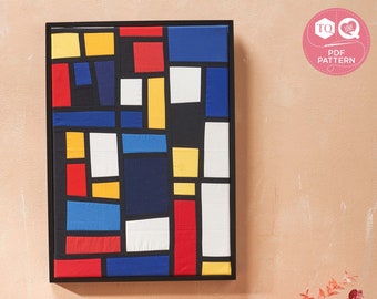 Improv Quilt Pattern, Improv Piecing, Love Patchwork & Quilting, Digital Quilt Pattern, Mondrian Wall Art, Instant Download