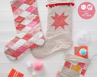 Modelli di calze trapuntate, cartamodello di cucito natalizio, calze, patchwork d'amore e trapuntatura, cartamodello di cucito digitale, download istantaneo