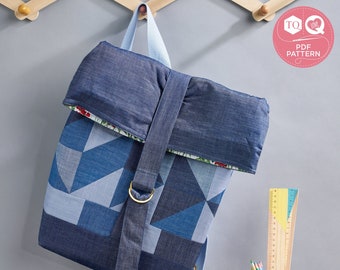 Double Denim Patchwork Backpack, Sewing Pattern, Bag Pattern, Love Patchwork & Quilting, Digital Sewing Pattern, Instant Download