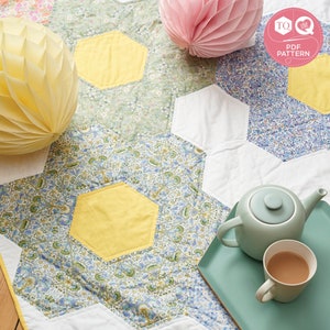 Primrose Hill Quilt, Quilt Pattern, English Paper Piecing, Hexie Quilt, Love Patchwork & Quilting, Digital Quilt Pattern, Instant Download