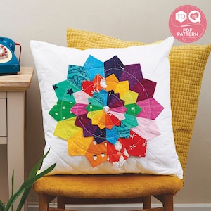 Poduszka Colour Whirl, Wzór na talerz drezdeński, Wystrój domu, Uwielbiam patchwork i pikowanie, Cyfrowy wzór do szycia, Natychmiastowe pobieranie