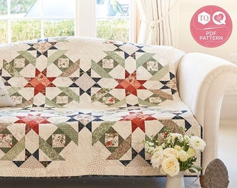 Patrón de acolchado digital Star Crossed, bloques Cross & Star y Morning Star, revista Today’s Quilter, Lynne Goldsworthy, descarga instantánea.