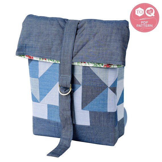 Double Denim Patchwork Backpack, Sewing Pattern, Bag Pattern  display picture 1