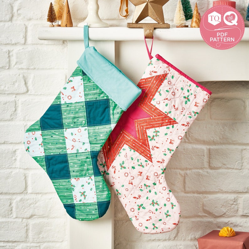 Patchwork Stocking Patterns, Christmas Stocking Pattern, Love Patchwork & Quilting, Digital Sewing Pattern, Instant Download image 1